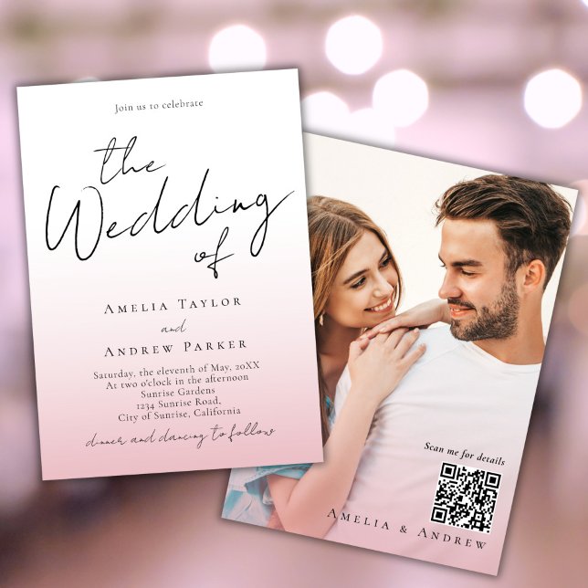 Código QR de Foto de Convite para Casamento Rosa-R (Criador carregado)