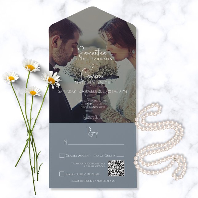 Código QR de Foto Elegante Azul Moderno Dusty (Criador carregado)