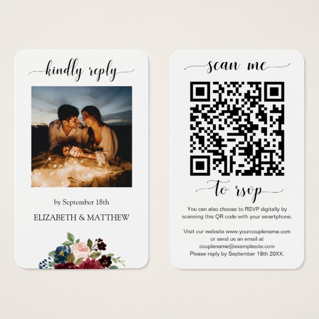 Código QR de Foto Floral do Burgundy Digitalize-me (Frente & Verso)