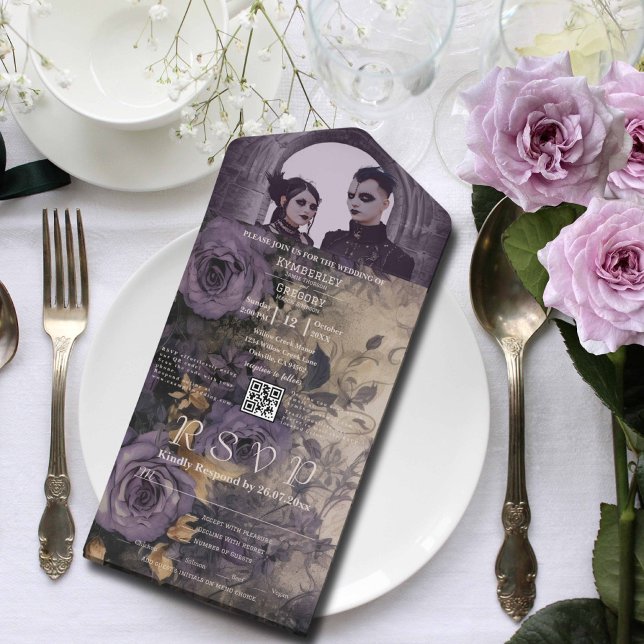 Código QR de Foto Rosa Roxo Elegante Gótico Escuro (Criador carregado)