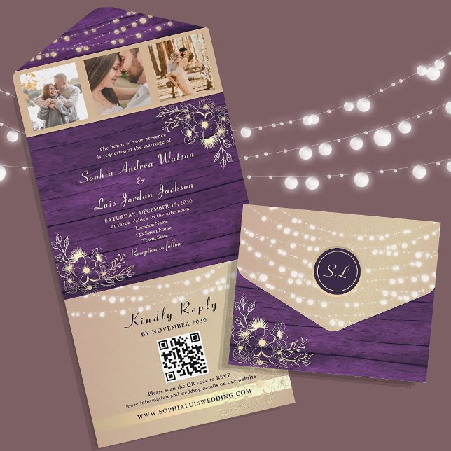 Código QR de Fotos Casamento Roxo Rústico (Criador carregado)