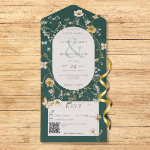 Código QR de Frame de Flor Selvagem Esmeralda Todo