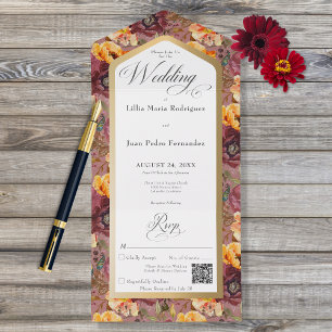 Código QR de Frame Dourado Floral para Joias Doura