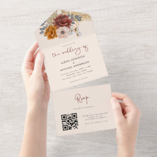 Código QR de Grama de Pampas Seca Floral Boho Aqua