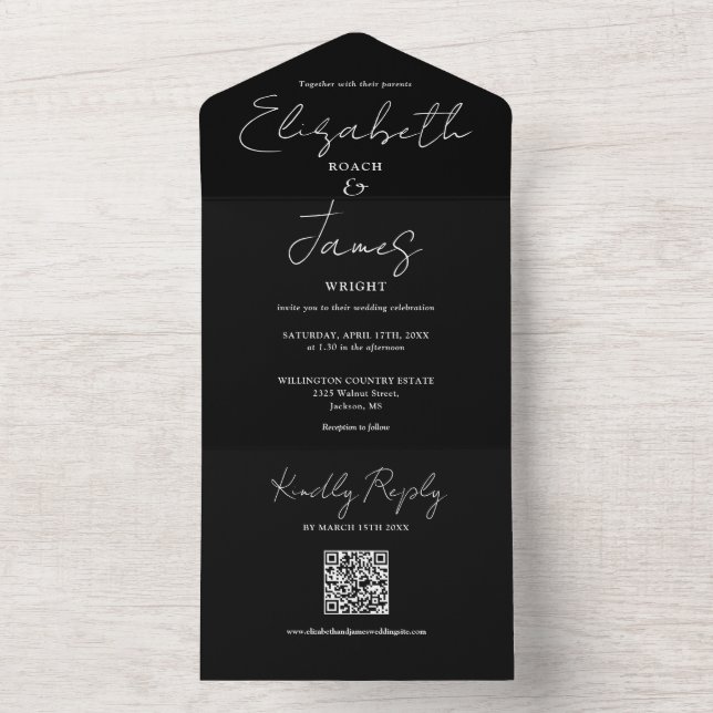 Código QR de Letra Elegante Preto e Branco Casamen (Interno)
