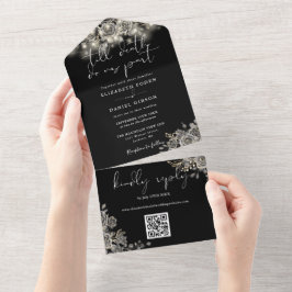 Código QR de Luzes de Cordão de Rosas Pretas Gótic