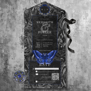 Código QR de Mariposa com Filigrana Preta e Azul e