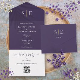 Código QR de Monograma Casamento Roxo e Dourado