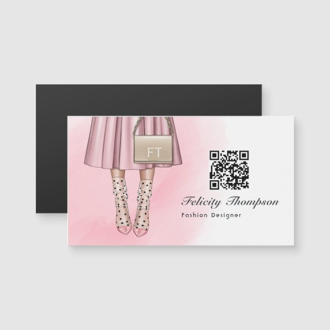 Código QR de monograma de designer de moda cor-de- (Frente/Verso)