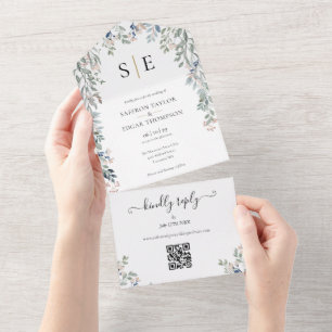 Código QR de Monograma de Verdura Floral Casamento