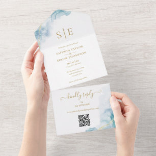 Código QR de Monograma Dourado Casamento Aquarela 