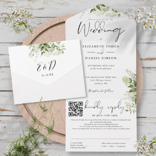 Código QR de Monograma Floral Verde Casamento