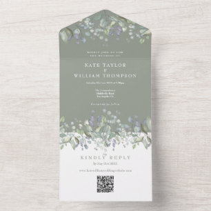 Código QR de Monograma Verde Lilás Floral para Cas