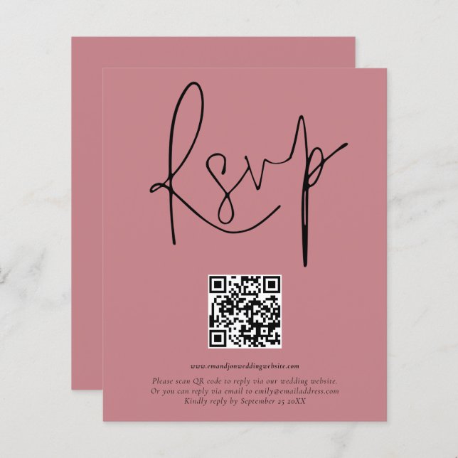 Código QR de Orçamento Script Wedsty Rosa RSVP (Frente/Verso)
