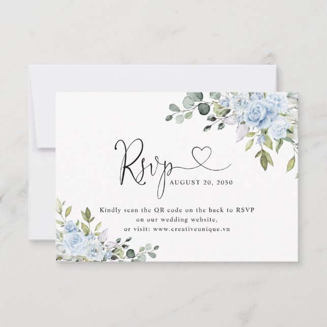 Código QR de Resposta de Casamento Botânico Azul S (Frente)