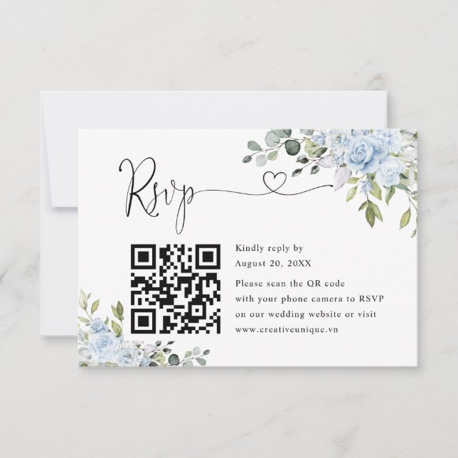 Código QR de Resposta de Casamento Botânico Azul S (Frente)
