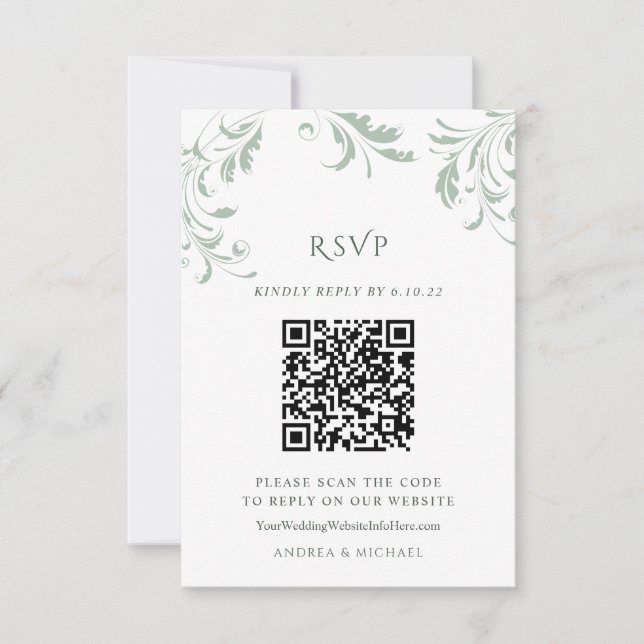 Código QR de Resposta de Casamento Elegante Verde  (Frente)