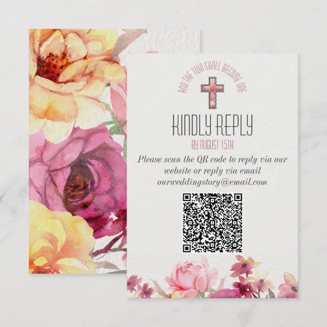 Código QR de Resposta Inspirador Floral para Casam (Frente/Verso)