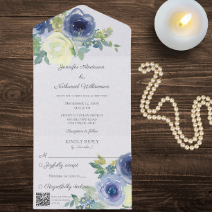 Código QR de Rosas de marfim e azul de aquarela