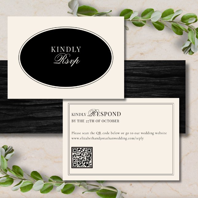 Código QR de RSVP de casamento Black Ivory Elegant (Criador carregado)