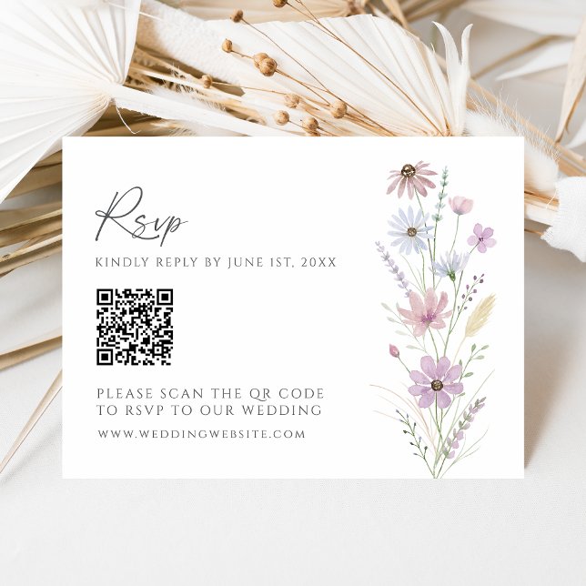 Código QR de RSVP de casamento com flores silvestr (Criador carregado)
