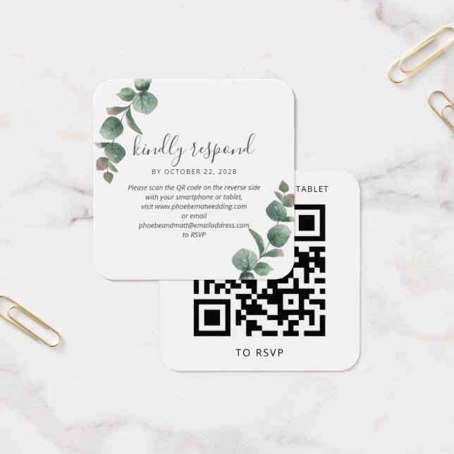 Código QR de RSVP de casamento com folhagem de Euc (Escritótio)