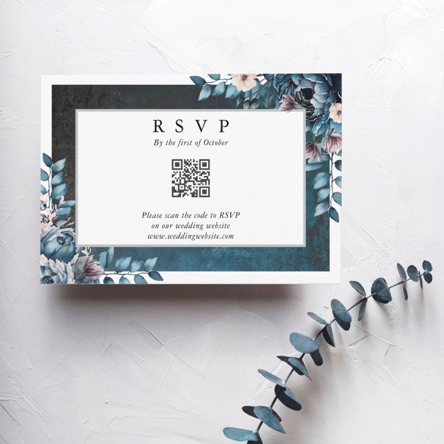 Código QR de RSVP de Casamento Elegante Blue Marbl (Criador carregado)