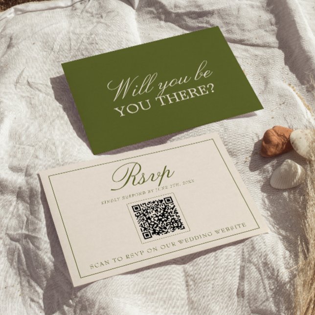 Código QR de RSVP de casamento em azeitona verde e (Criador carregado)