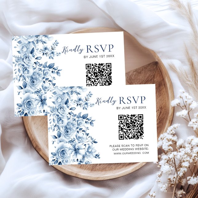 Código QR de RSVP de Casamento Floral Azul Poeiren (Criador carregado)