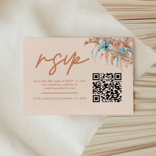 Código QR de RSVP de casamento floral boho moderno (Criador carregado)