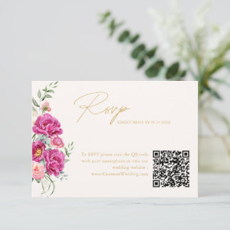 Código QR de RSVP de casamento floral rosa vibrant