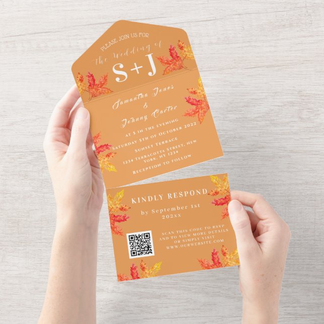 Código QR de RSVP de Casamento Folha de Outono Que (Aba destacável)