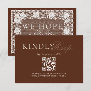 Código QR de RSVP de Casamento Vintage Lace Marrom
