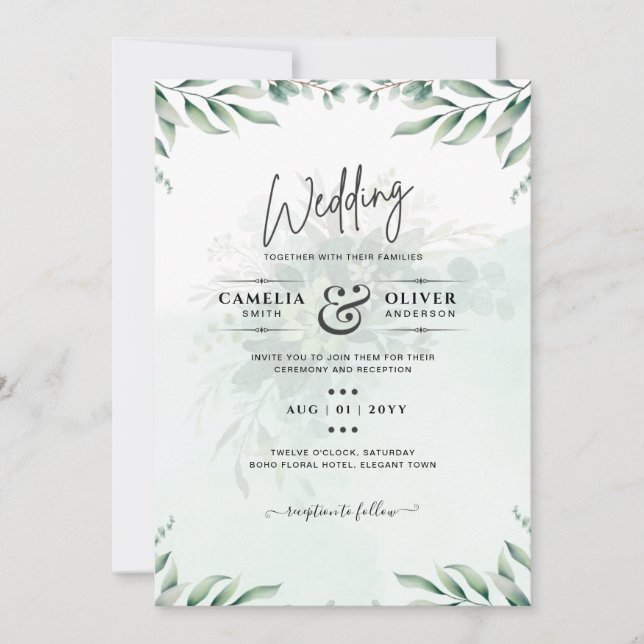 CÓDIGO QR de RSVP de Convites de Casamento Verde (Frente)