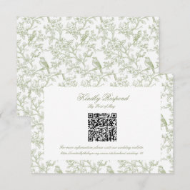 Código QR de RSVP de Floral Verde Clássico e Toile