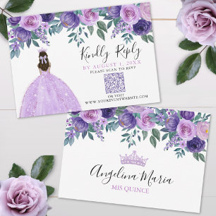 Código QR de RSVP de Quinze Anos Floral Roxo