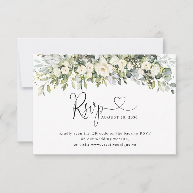 Código QR de RSVP do Site de Noivado Floral Branco (Frente)