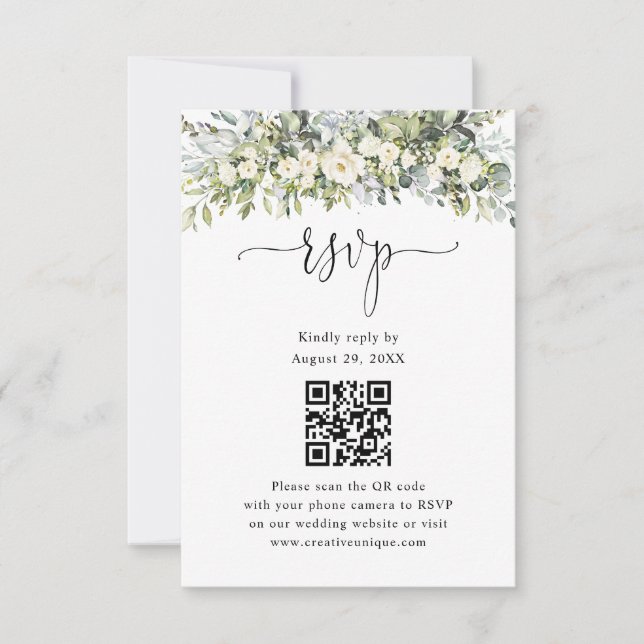 Código QR de RSVP do Site de Noivado Floral Branco (Frente)