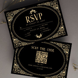 Código QR de RSVP Dourado de preto e preto de arte