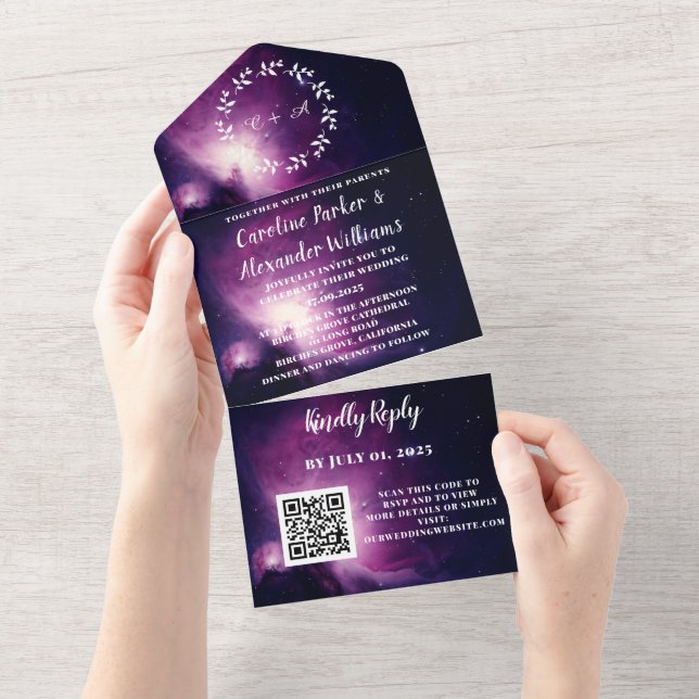 Código QR de RSVP Moderno de Galáxia Azul Elegante (Tearaway)