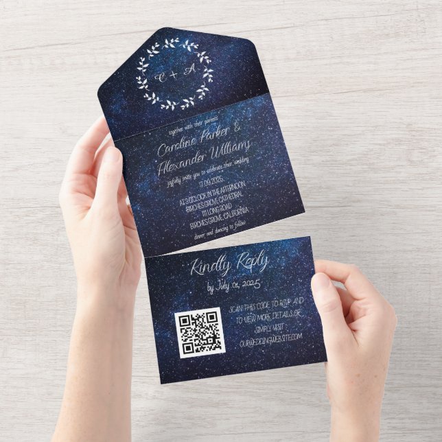 Código QR de RSVP Moderno de Galáxia Azul Elegante (Aba destacável)