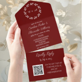 Código QR de RSVP Moderno de Script Burgundy Elega