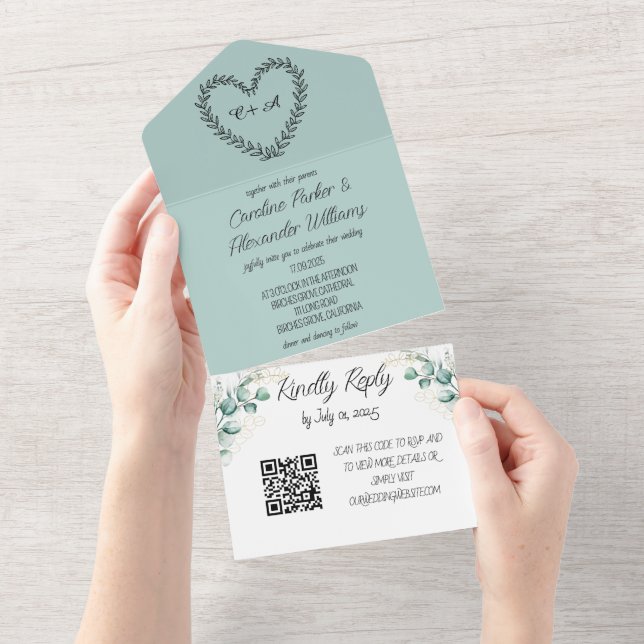 Código QR de RSVP Moderno de Script Eucalyptus Ele (Tearaway)