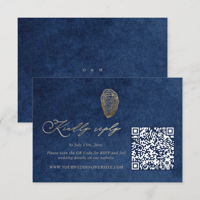 Código QR de RSVP para Casamento Azul Royal no Oce (Frente/Verso)