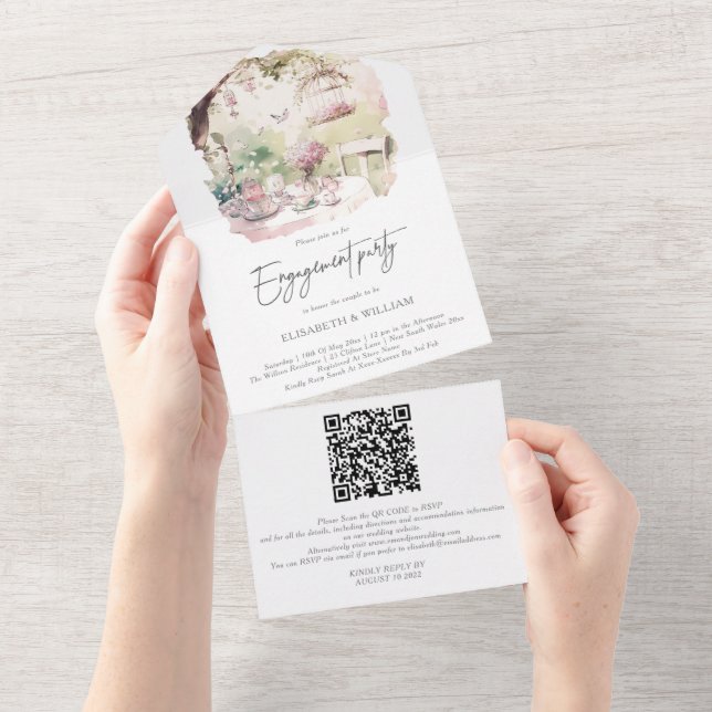 Código QR de RSVP para Noivado no Jardim em Aquare (Aba destacável)