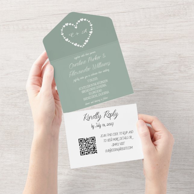 Código QR de RSVP RSVP Moderno Verde de Sage Elega (Aba destacável)
