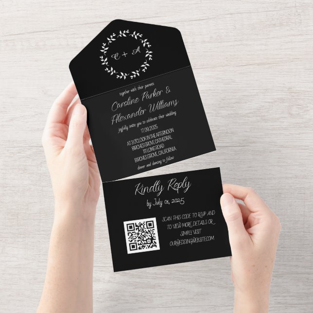 Código QR de RSVP RSVP Uniforme de Script Preto El (Aba destacável)