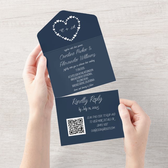 Código QR de RSVP Único de Marinho Azul Moderno e  (Aba destacável)