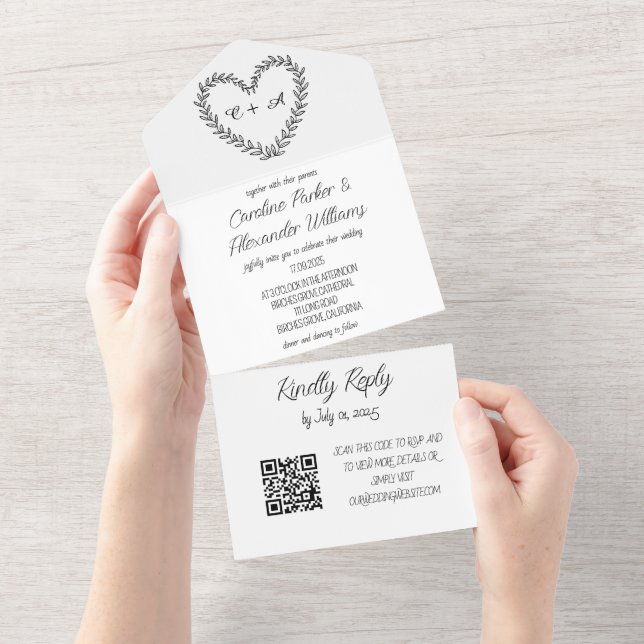 Código QR de RSVP Uniforme de Script Preto Elegant (Aba destacável)