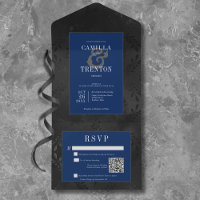 Código QR de Satin Floral Azul e Preto Gótico Escu